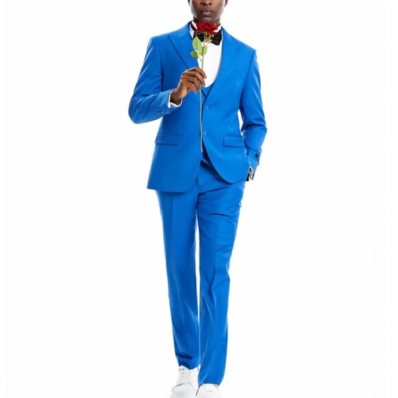 Royal Peak lapel Double Breasted Vest 3 Piece Skinny Fit Tazzio Men's Suit